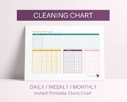 cleaning chart printable daily weekly monthly chore chart