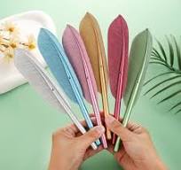 2025 New Design Novelty Stylish Logo Pen Feather Kawaii Black Pink Blue  Yellow Orange Purple Cute Funny Plastic 1.0mm