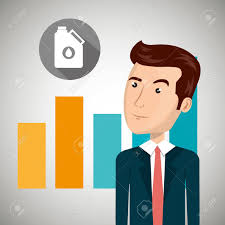 Avatar Man Wearing Suit And Tie And Graphic Chart With Oil Gallon