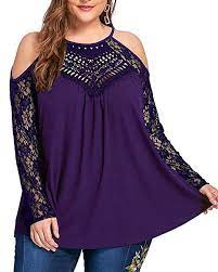 Gamiss Women S Casual Plus Size Tops Off Shoulder Lace Long Sleeve Loose Blouse Shirts Xl Purple Blouses For Women Tops Women Blouses Clothes For Women