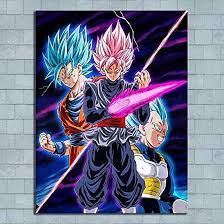 1 pieza Dragon Ball Super Anime Póster Super Saiyan Blue Goku N Vegeta  Dibujos Animados Lienzo Pintura Arte de pared para decoración del hogar  (enmarcado, listo para colgar, 60 x 81 cm) :