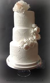 Edible Lace Wedding Cake With Soft Pastel Sugar Flowers Half Cascade Of Flowers With Fringed Peony On T Edible Lace Wedding Cake Lace Wedding Cake Edible Lace
