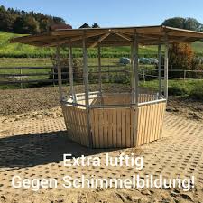 Grundflache Durchmesser 2mtr Dachdurchmesser 4 5mtr Gesamt Hohe 2 5mtr Brustungshohe 0 9mtr Voll Verzinkt F Pferdeunterstand Heuraufe Pferd Heuraufe