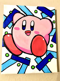 Kirby Acrylic Painting Hand Painted Etsy Spongebob Painting Mini Canvas Art Cute Canvas Paintings