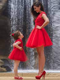 Librivox is a hope, an experiment, and a question: Abiti Da Cerimonia Rossi Coordinati Per Mamma E Figlia Con Corpetto In Pizzo E Gonna Ampia In Tulle E Fiocco Sulla Schiena Vendita In Contrassegno Sposamore