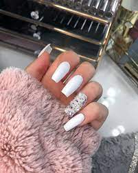 120 Best Coffin Nails Ideas That Suit Everyone Coffin Shape Nails White Acrylic Nails Rhinestone Nails