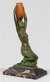 Very rare art deco figurine of a lute playing pierrot in a wide bright robe with art deco decoration. Pierre Lefaguays A Rare Art Deco Table Lamp Mutualart