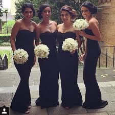Elegant Strapless Black Evening Gowns Formal Bridesmaid Dresses Mermaid Chiffon Ruched Long Flo Beachy Bridesmaid Dresses Mermaid Bridesmaid Dresses Bridesmaid