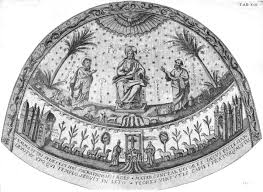 Questa miniatura di jean fouquet rappresenta carlo magno inginocchiato al centro della navata di san pietro mentre riceve la corona dal papa nella notte di natale dell'anno 800: Antica Basilica Di San Pietro In Vaticano Ricostruzione Del Mosaico Nella Conca Absidale Cristo Tra I Santi Pietro E Paolo Tradit Vaticano Cattedrali Chiesa