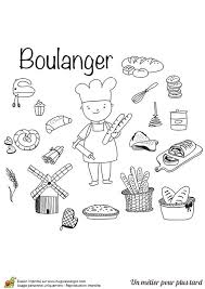 Le Boulanger Patissier Avec Ses Ingredients Et Ses Ustensiles A Colorier Coloriage Boulangerie Boulanger Patissier