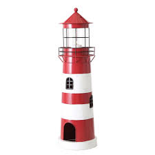 Laterne Leuchtturm Rot Weiss Aus Metall Windlicht Real De