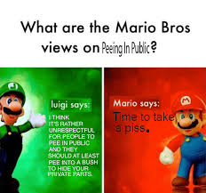 Created with the imgflip meme generator. What Are The Mario Bros Views On Peeing In Public Vinesauce