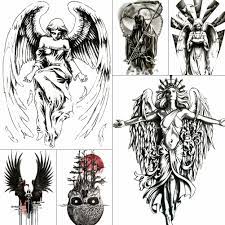 This blackwork pair of angel wings occupy the tattoos with angel's wings are chosen equally by women and men. Black Angel Wings Temporary Tattoos For Women Girls Body Art Arm Fake Waterproof Tattoo Paper God Death Skull Totem Tatoos Temporary Tattoos Aliexpress