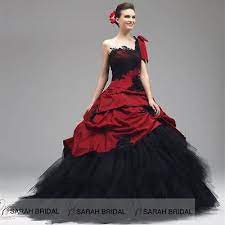 Custom Gothic Red Black Wedding Dresses Plus Size One Shoulder Bridal Ball Gowns Dark Red Bridesmaid Dresses Bridal Ball Gown Black Red Wedding