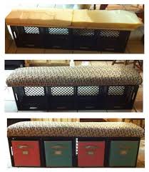 Crate Bench With Storage Bins For Students Journals Super Simple To Make And Not Very Costly Supplies Crate Bench Milk Crate Storage Milk Crate Furniture