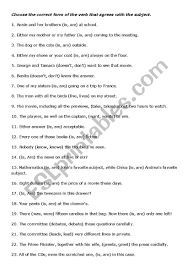 Subject verb agreement online worksheet for intermediate. Subject And Verb Agreement Esl Worksheet By Nicole86