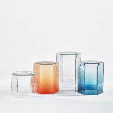Hex Tables Bomma Objects Hex Hextable Hexcollection Bomma Crystalobject Bommaobjects Crystal Mouthblown De Side Table Blue Side Table Glass Design