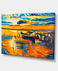 Design Art Designart Boat And Jetty At Sunset Landscape Art Print Canvas 32 In 2021 Sunset Landscape Art Art Art Prints