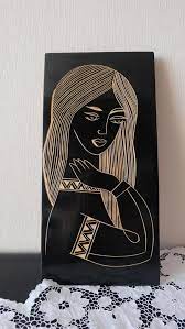 Soviet Wooden Wall Decor Vintage Wood Wall Art Beautiful Woman With Long Hair Hand Carved Wooden Picture Wood Engraved Wall Hanging Plaque