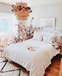 Bedroom Bohemian Boho Flowers Floral Girly Chic Neutral Simple Minimal Wicker Lamp White Beddin Simple Bedroom Design Bedroom Design Simple Bedroom