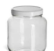 1/2 Gallon (64 oz) Clear Widemouth Glass Jar with White Metal Lid