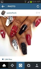 Black glitter nails or combined then, some 'shawty red lips' on your extra long coffin nails is the game! Red White Black Henna Nails Nails Red Nails