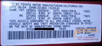 Driver side door jamb paseo: Interior Color Id Tacoma World