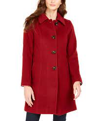 Anne Klein Petite Single Breasted Club Collar Coat Created For Macy S Red In 2021 Coats For Women Collared Coat Anne Klein