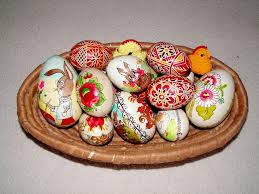 Pysanki are russian easter eggs that are raw (for deeper colors), and are drawn on with a stylus containing hot wax to get a design. Easter In Poland