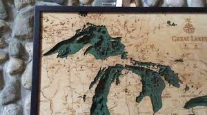 3d Carved Topographical Wood Maps Of The Great Lakes For Sale Carved Lake Art