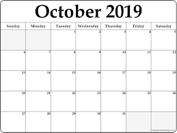 October 2019 Blank Calendar Free Printable Calendar Blank Calendar Templates Pdf Excel Word Calendar Word Free Printable Calendar Monthly Editable Calendar