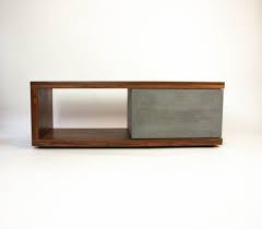 Concrete And Walnut Wood Coffee Table Or Tv Stand With Drawer Etsy In 2020 Coffee Table Wood Concrete Coffee Table Tv Stand With Drawers