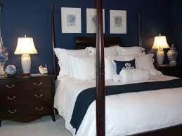 For the kitchen cabinets, dark walnut was the finish of choice, topped with dark brown polished granite. Navy Blue Oasis Take Two Blue Bedroom Walls Dark Blue Bedrooms Blue Bedroom