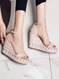 Black And White Wedges Sandals Ankle Strap Rivet Wedge Sandals Apricot Black Pink Affiliate Rivet Wedge Ankle St Platform Sandals Heels Ankle Strap Sandals Women Platform Sandals