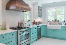 custom kitchen with turquoise cabinets
