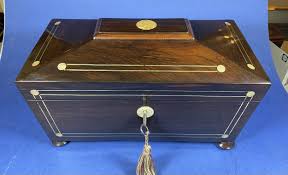 William Iv Rosewood Tea Caddy With Mother Of Pearl And Pewter Inlay.