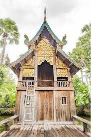 หอไตรว ดส นกำแพง ต งอย ท ตำบลมะกอก อำเภอป าซาง สถาป ตยกรรมหอพระไตรป ฎก สร างด วยไม ส ก 2 ช นอย กลางสระน ำภายในว ดส สถาป ตยกรรม ว จ ตรศ ลป ประว ต ศาสตร
