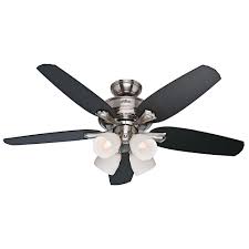 Ultra quiet 110 cfm round exhaust bathroom fan with light and nightlight brushed nickel (3x9w gu24 base led blubs and 1pcs e12 nightlight included) by akicon … Hunter Channing 52 In Indoor Brushed Nickel Ceiling Fan With Light Kit 52071 The Home Depot