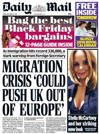 Check out latest uk and world breaking news and headlines from the daily mail and mail on sunday. Daily Mail Front Page 039 Migration Crisis Could Push Uk Out Of Europe 039 039 Skypapers Sky News Scoopnest