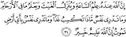 سبب نزول الآية إن الله عنده علم الساعة وينزل الغيث المرسال