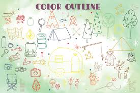 Download Art Collectibles Clip Art Png Eps Pdf Svg Fishing And Camp Fire Doodles Hand Drawn Vintage Trailer Outdoor Woodland Illustration 60 Camping Colored Clip Art