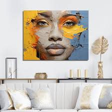 Designart Yellow Blue Paint Collage Portrait African American Art Framed Canvas Art Print