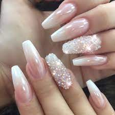 Baby Boomer Magic White Chrome Powder With Swarovski Crystalpixie Fall Wedding Nails Rhinestone Nails Fashion Nails