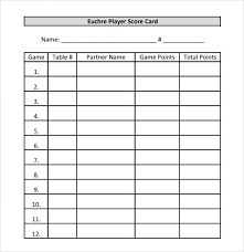 Sample Euchre Score Card Template 5 Free Documents