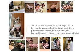 This subreddit is for cute pictures of cats wearing clothes. Dentrun Hairless Cats Shirt Cat Wear Clothes Stripe Vest Best Hairless Cat S Adorable Clothes Cat S Pajamas Jumpsuit For All Season Soft Skin Friendly