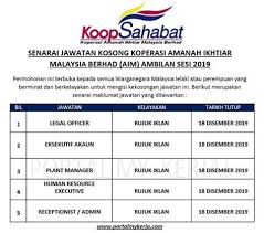 Pengerusinya, mohd najib mohd noor berkata, menerusi produk tersebut, pihaknya dapat menawarkan pinjaman perniagaan kepada anggota dengan jumlah maksimum pinjaman sebanyak rm300,000 untuk mereka meluaskan dan meningkatkan. Koperasi Sahabat Amanah Ikhtiar Malaysia Berhad Koperasi Amanah Ikhtiar Malaysia Kerja Kosong Kerajaan Untuk Makluman Terdapat Beberapa Kekosongan Jawatan Yang Dibuka Untuk Permohonan Oleh Pihak Amanah Ikhtiar Malaysia Aim