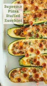 Supreme Pizza Stuffed Zucchini A Healthy Zucchini Boat Pizza Recipe Recipe Recipes Supreme Pizza Stuffed Peppers