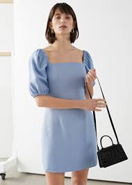 Square Neckline Mini Dress Mini Dress Light Blue Mini Dress Fitted Mini Dress