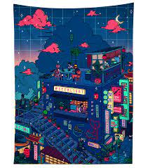 Always Open Tapestry In 2021 Vaporwave Wallpaper Anime Art Beautiful Anime Scenery Wallpaper