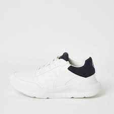 Karl lagerfeld white leather platform sole sneakers with silver trim. White Lace Up Chunky Runner Trainers River Island